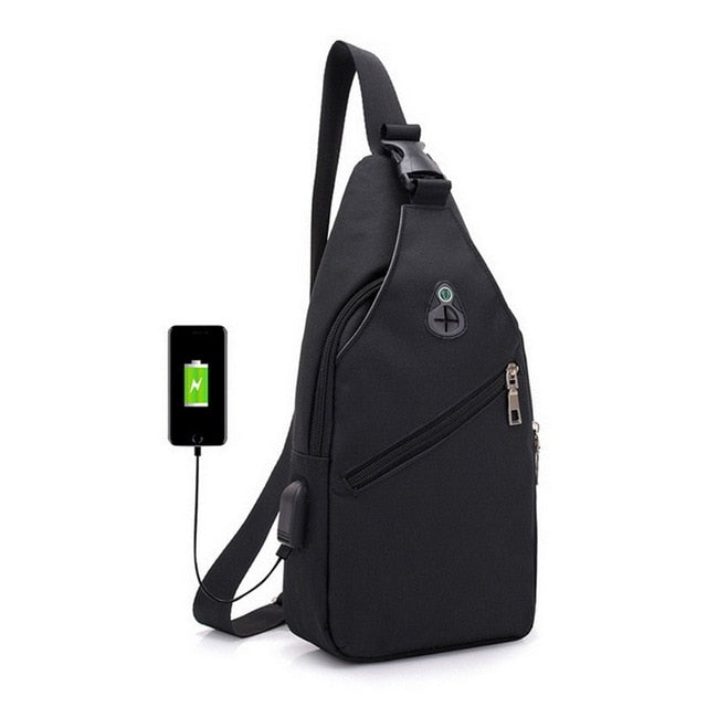 Laamei Men Crossbody Bags Messenger Leather Shoulder Bags Chest Bag USB With Headphone Hole Designer Package Back Pack