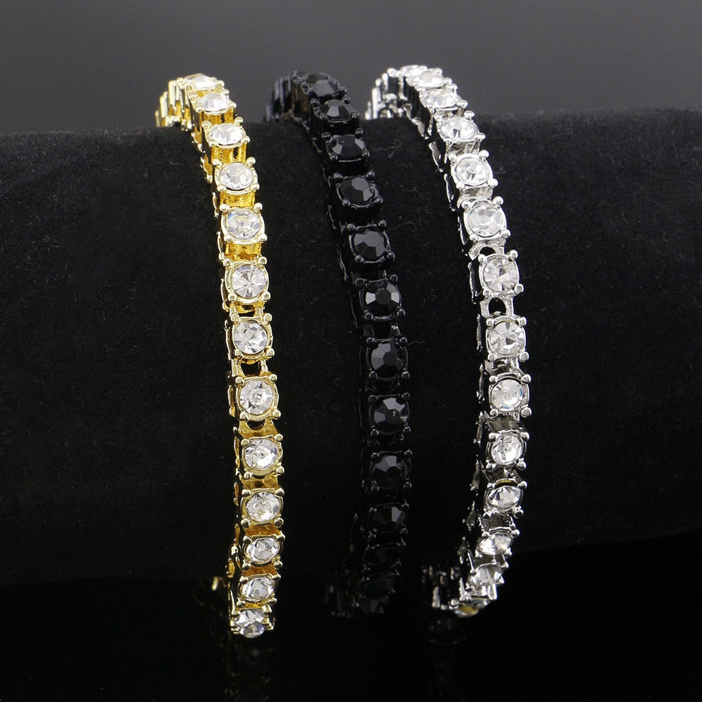 Hip Hop Bling Iced Out Cubic Zirconia Bracelet Tennis Chain Bracelets Women Men 1 Row 5mm Link Chain Jewelry Gold Silver Black