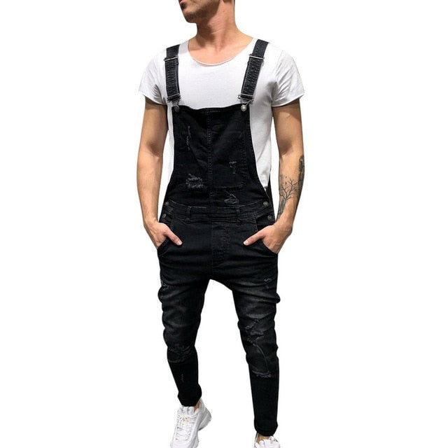 Puimentiua Men Ripped Denim Jumpsuit Overalls Jean Casual Suspenders Pants Men Fashion Hip Hop Jumpsuit Jean Bib Pant Streetwear