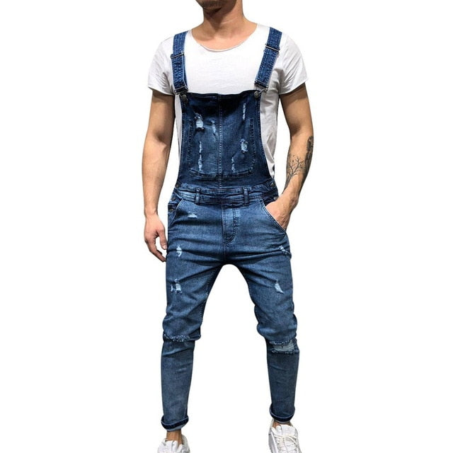 Puimentiua Men Ripped Denim Jumpsuit Overalls Jean Casual Suspenders Pants Men Fashion Hip Hop Jumpsuit Jean Bib Pant Streetwear