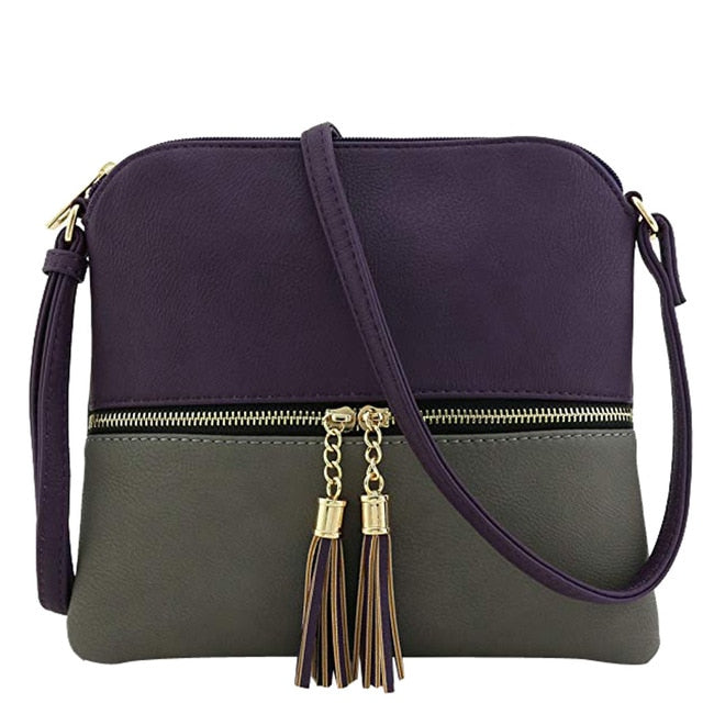 New Panelled Zipper Shoulder Bags Women Leather Tassel Crossbody Bag Hit Color Shoulder Bags Messenger Bag#YL