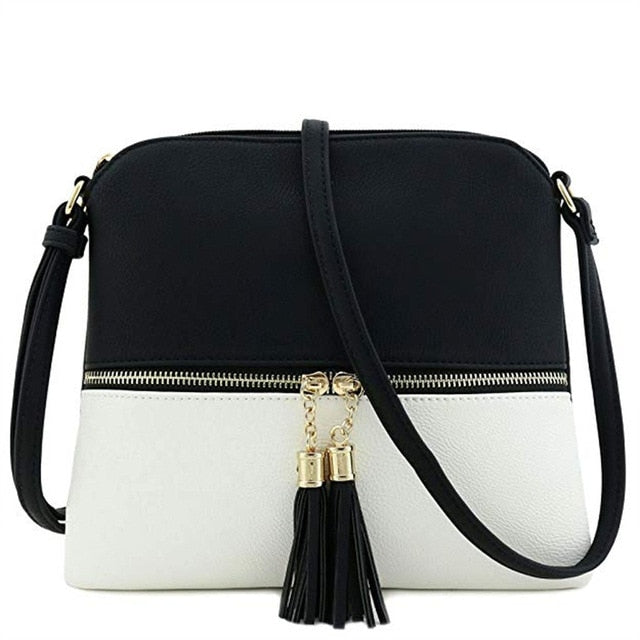 New Panelled Zipper Shoulder Bags Women Leather Tassel Crossbody Bag Hit Color Shoulder Bags Messenger Bag#YL