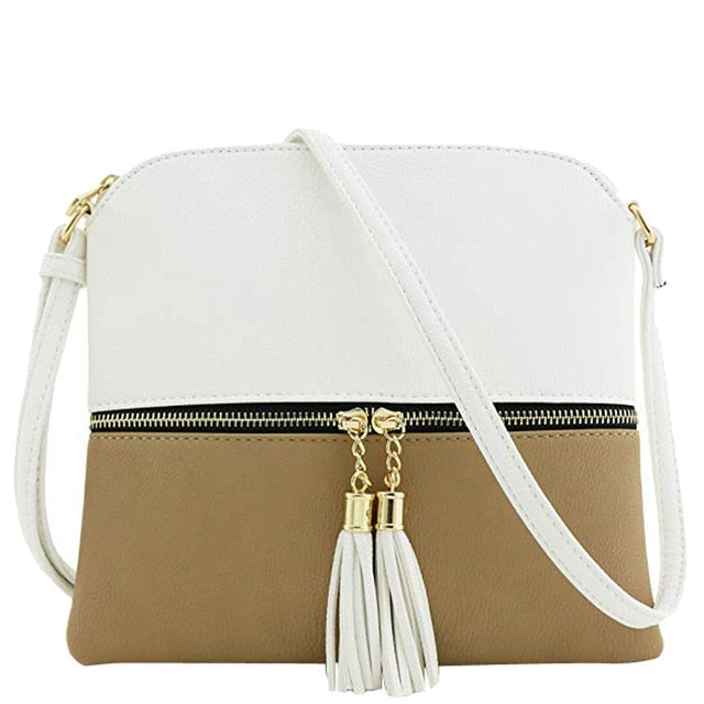 New Panelled Zipper Shoulder Bags Women Leather Tassel Crossbody Bag Hit Color Shoulder Bags Messenger Bag#YL