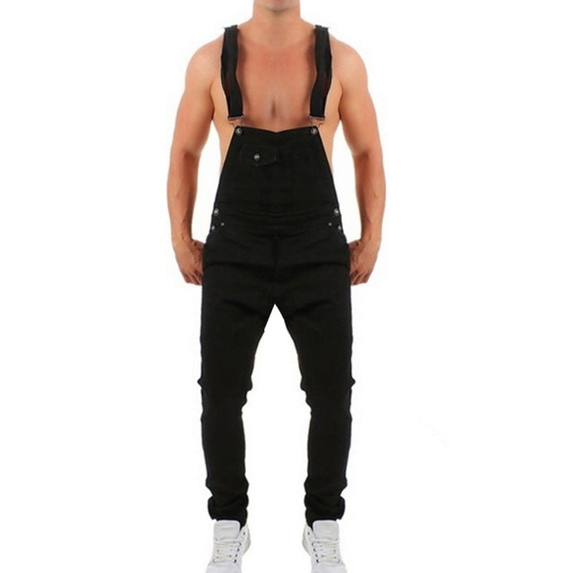 Puimentiua Men Ripped Denim Jumpsuit Overalls Jean Casual Suspenders Pants Men Fashion Hip Hop Jumpsuit Jean Bib Pant Streetwear