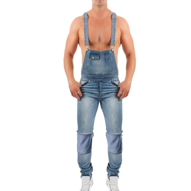 Puimentiua Men Ripped Denim Jumpsuit Overalls Jean Casual Suspenders Pants Men Fashion Hip Hop Jumpsuit Jean Bib Pant Streetwear