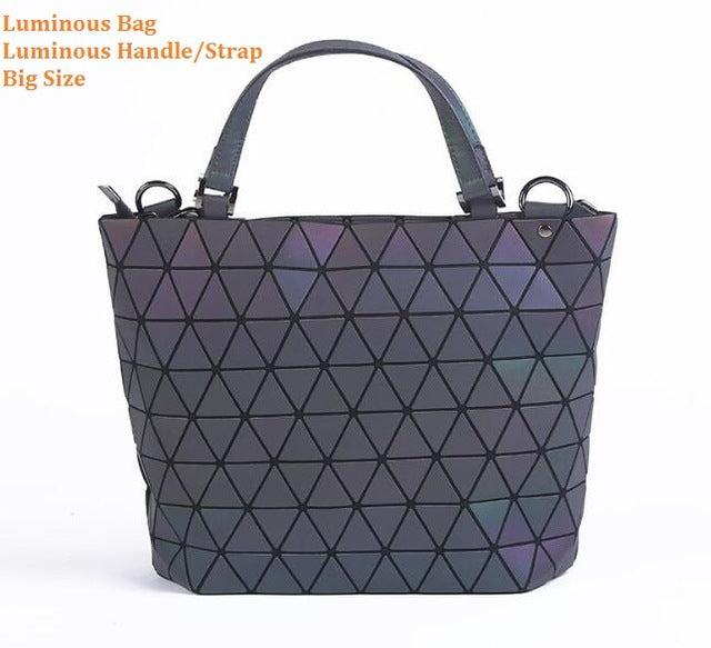 Japan Bao Drop Shipping Luminous Bag women's geometry lattic totes bag Chain Shoulder Bags Laser Plain Folding Handbags