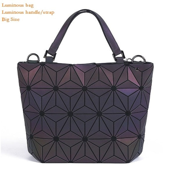 Japan Bao Drop Shipping Luminous Bag women's geometry lattic totes bag Chain Shoulder Bags Laser Plain Folding Handbags
