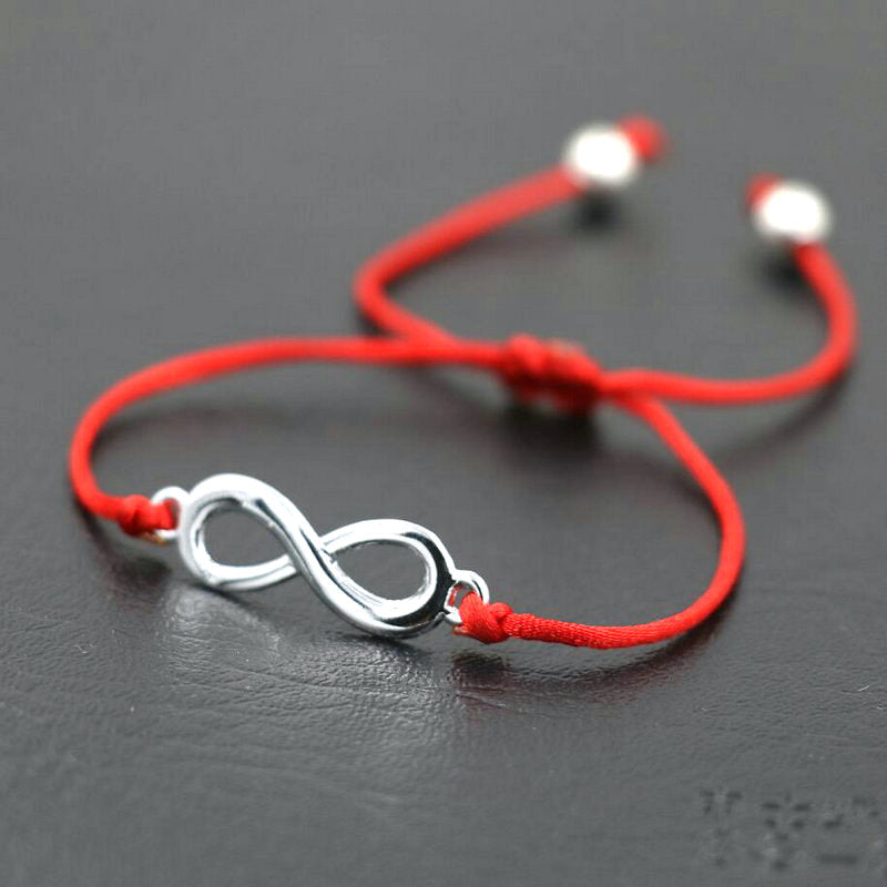 Silver Color Alloy Cross Digital 8 Infinity Lucky Bracelet Red Thread Rope String Braid Bracelets For Men Women Mujer Friend