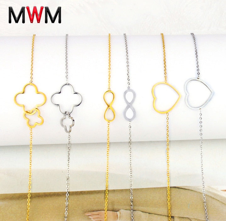 MWM Stainless Steel Chain start cross heart pattern & Bangles Women Girls personalize bracelet charms fashion gold silver clover