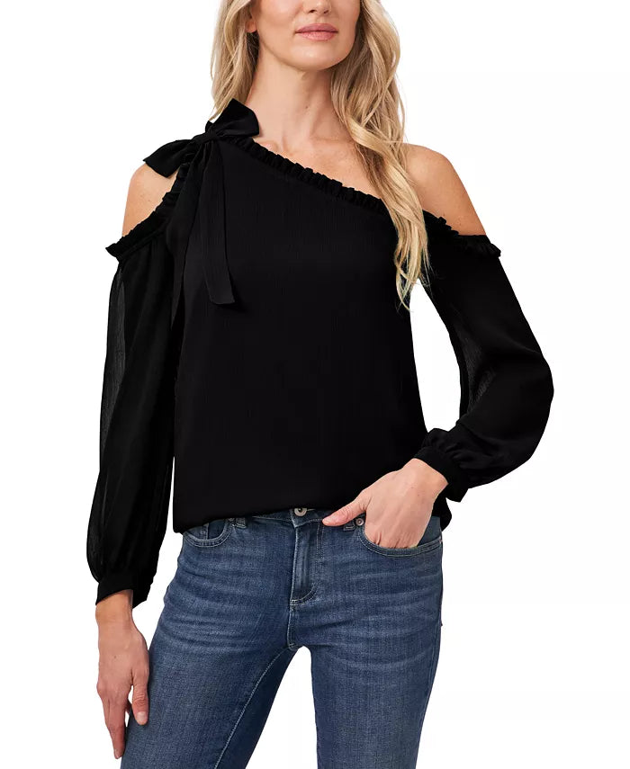 Ruffled Asymmetric Cold-Shoulder Top