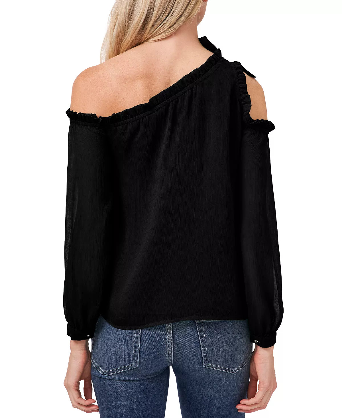 Ruffled Asymmetric Cold-Shoulder Top