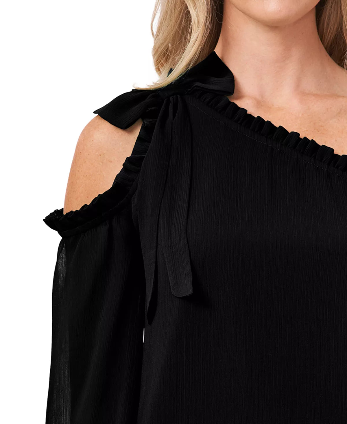 Ruffled Asymmetric Cold-Shoulder Top